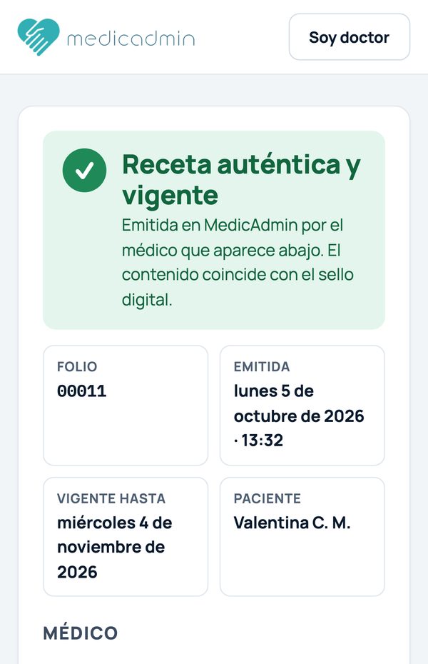 Página de verificación en el celular: receta auténtica y vigente